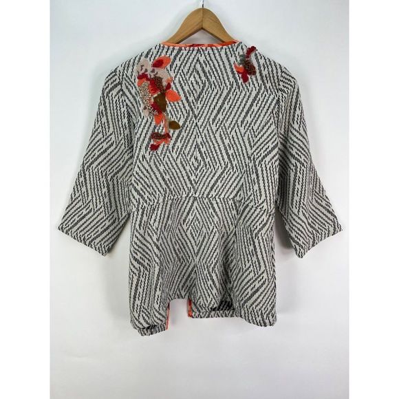 Chico's Artisan Applique Jacket  sz 1 P womens M 3/4-sleeves Black White Coral - Picture 5 of 6